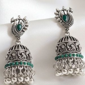 Antique Oxidized Peacock Jhumka Earrings