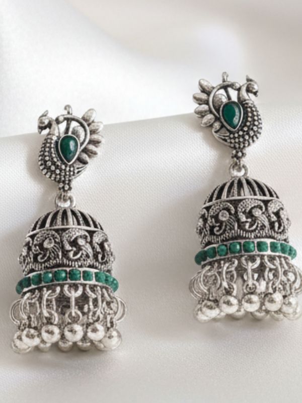 Antique Oxidized Peacock Jhumka Earrings