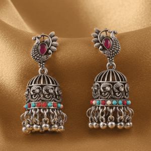 Antique Oxidized Peacock Jhumka Earrings