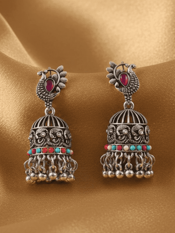 Antique Oxidized Peacock Jhumka Earrings