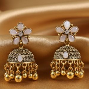 Elegant Gold Floral Jhumka Earrings