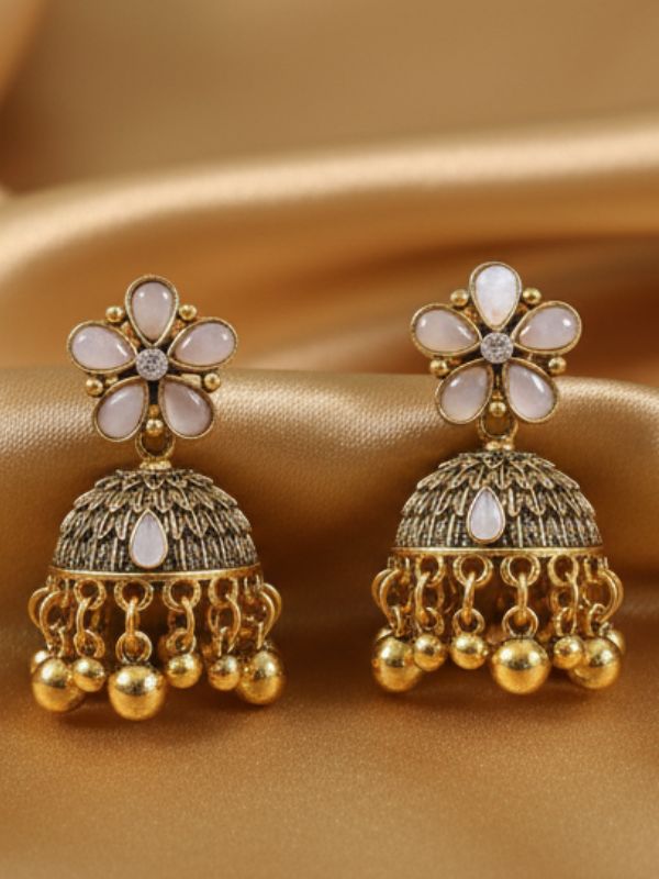 Elegant Gold Floral Jhumka Earrings