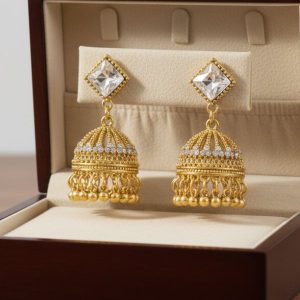 Elegant Gold-Tone Crystal Jhumka Earrings