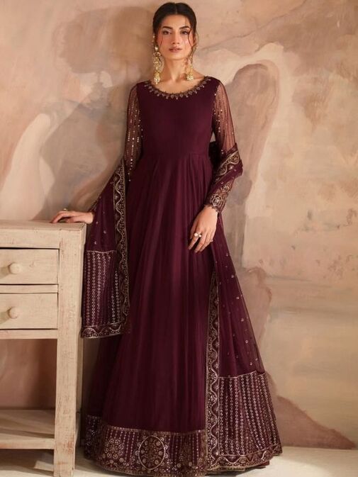 Iznik Embroidered Chiffon Maxi Unstitched