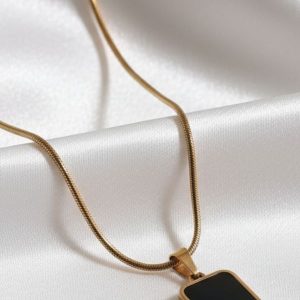 Square Shape Golden Pendant Necklace