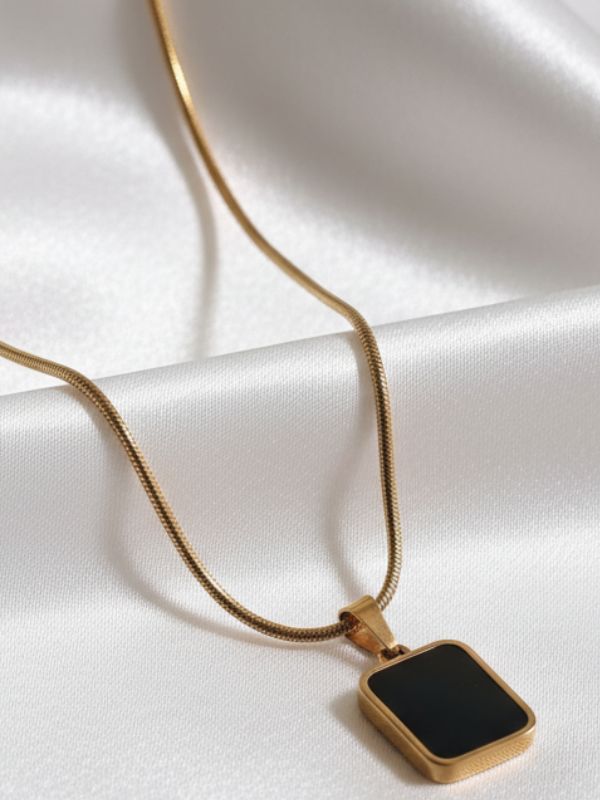 Square Shape Golden Pendant Necklace