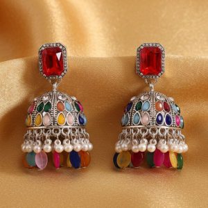 Multicolour Stone & Pearl Jhumka Earrings