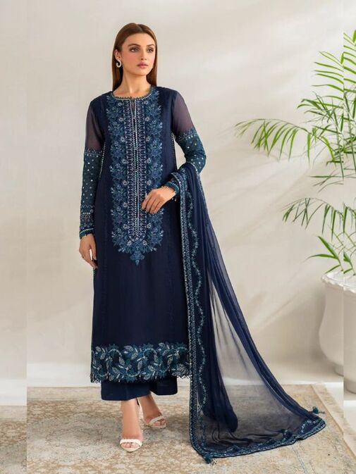 Sapphire Embroidered Chiffon Fabrics
