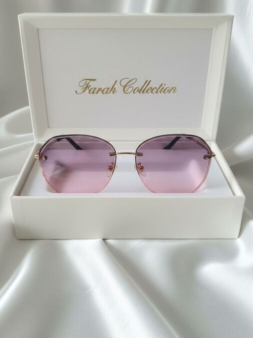 Elegant Pink Rimless Hexagon Sunglasses